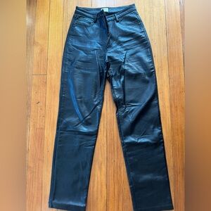 Aritzia Black Straight Leg Leather Pants